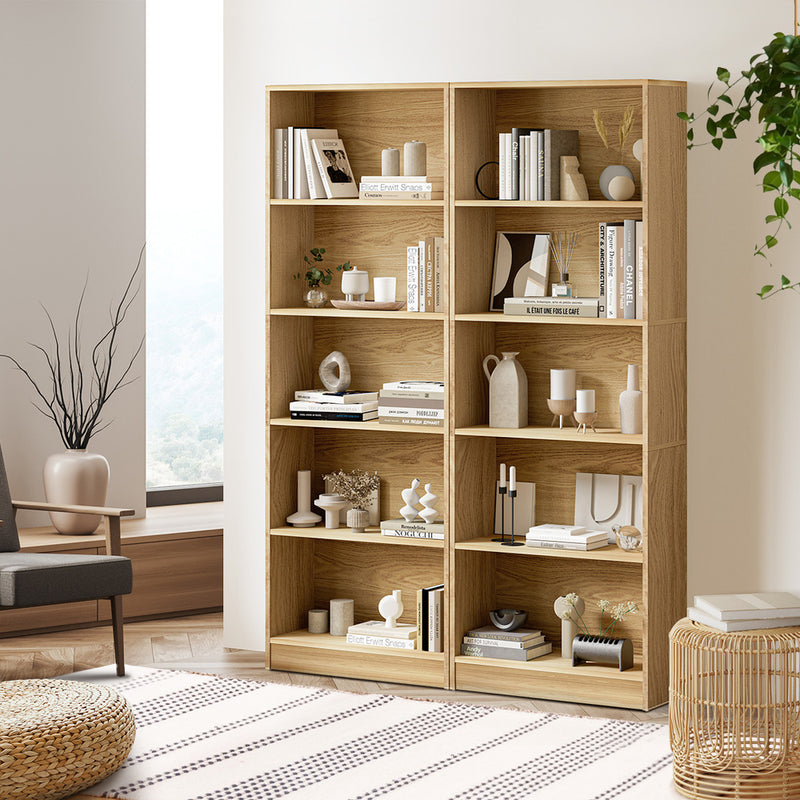 Oikiture Bookshelf Display Shelf 5-Tier Natural