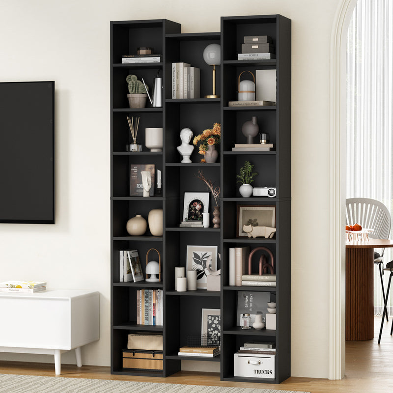 Oikiture Bookshelf Display Shelf CD DVD Storage Media Rack Black