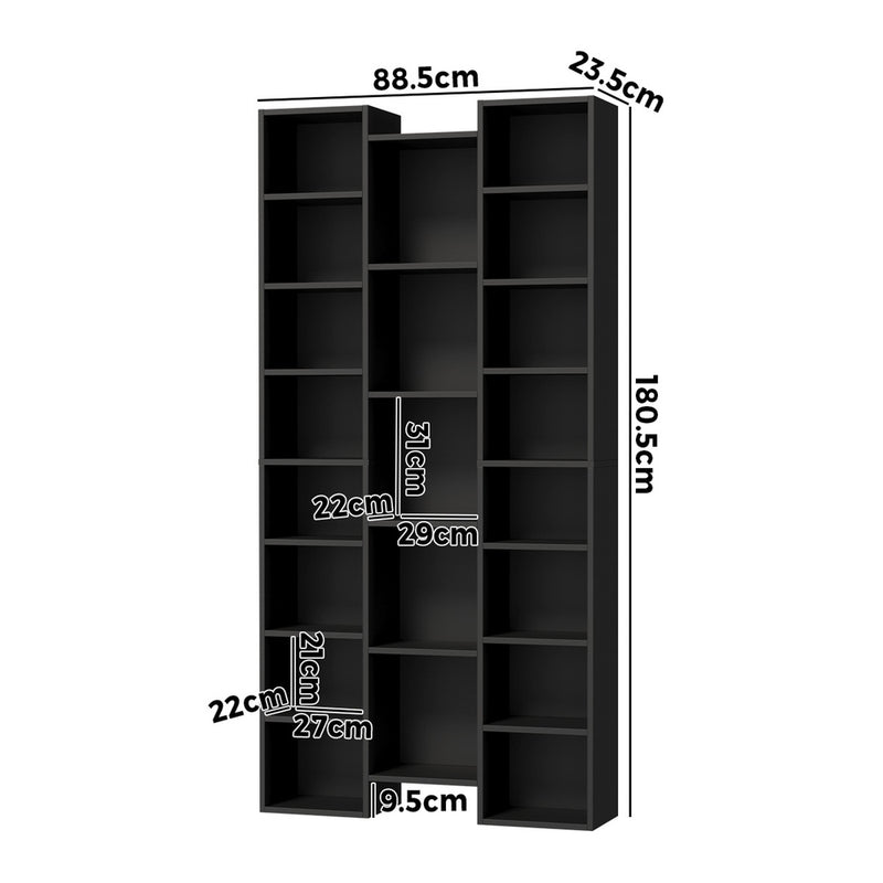 Oikiture Bookshelf Display Shelf CD DVD Storage Media Rack Black