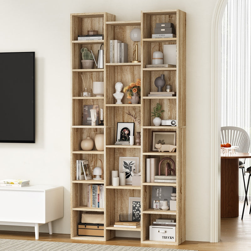 Oikiture Bookshelf Display Shelf CD DVD Storage Media Rack Natural