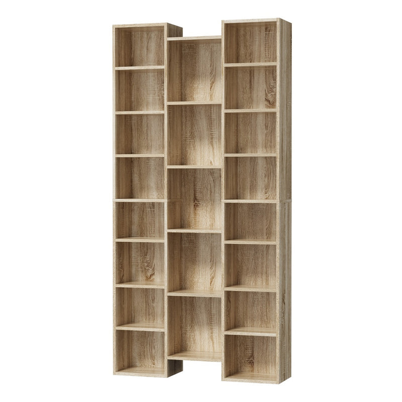 Oikiture Bookshelf Display Shelf CD DVD Storage Media Rack Natural