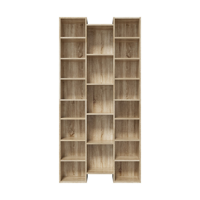 Oikiture Bookshelf Display Shelf CD DVD Storage Media Rack Natural