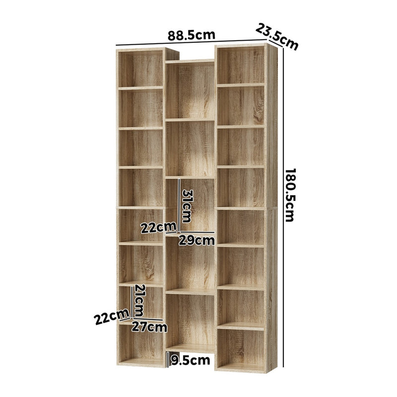 Oikiture Bookshelf Display Shelf CD DVD Storage Media Rack Natural