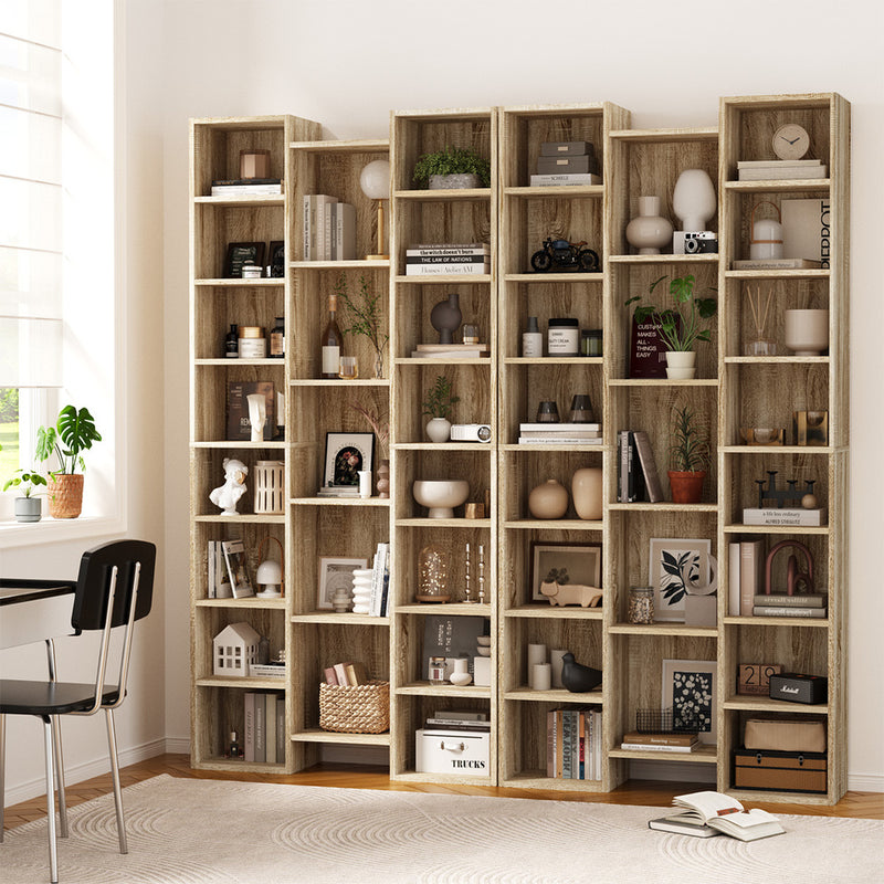 Oikiture Bookshelf Display Shelf CD DVD Storage Media Rack Natural