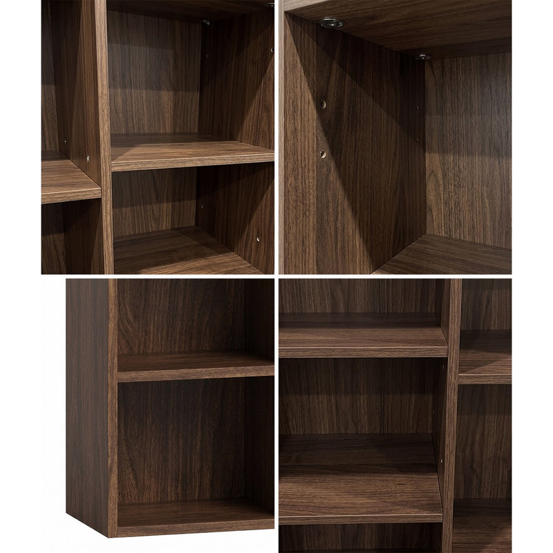 Oikiture Bookshelf Display DVD Storage Rack Stand Bookcase Walnut