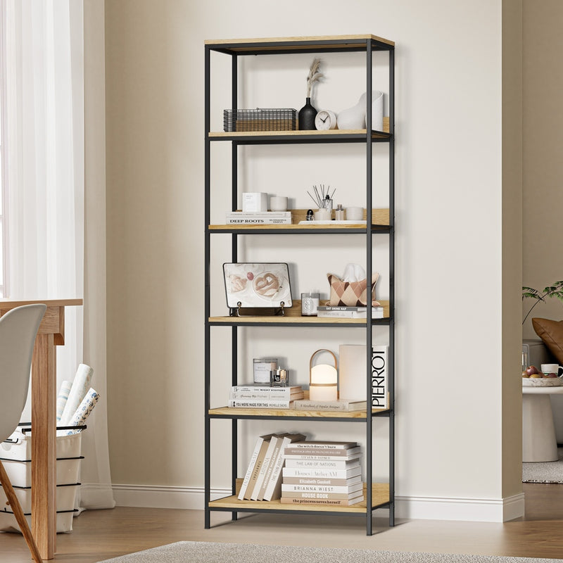 Oikiture Display Shelf 5 Tier Storage Shelves Black&Natural