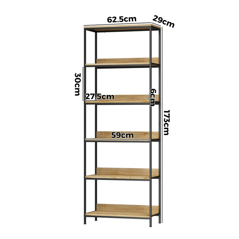 Oikiture Display Shelf 5 Tier Storage Shelves Black&Natural