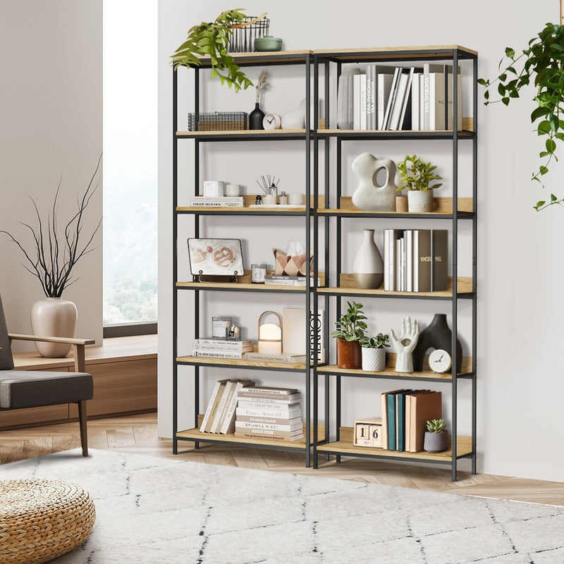 Oikiture Display Shelf 5 Tier Storage Shelves Black&Natural