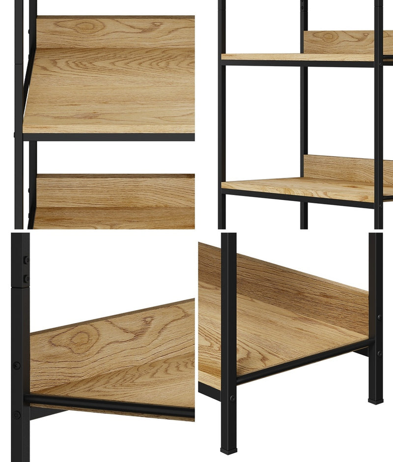 Oikiture Display Shelf 5 Tier Storage Shelves Black&Natural