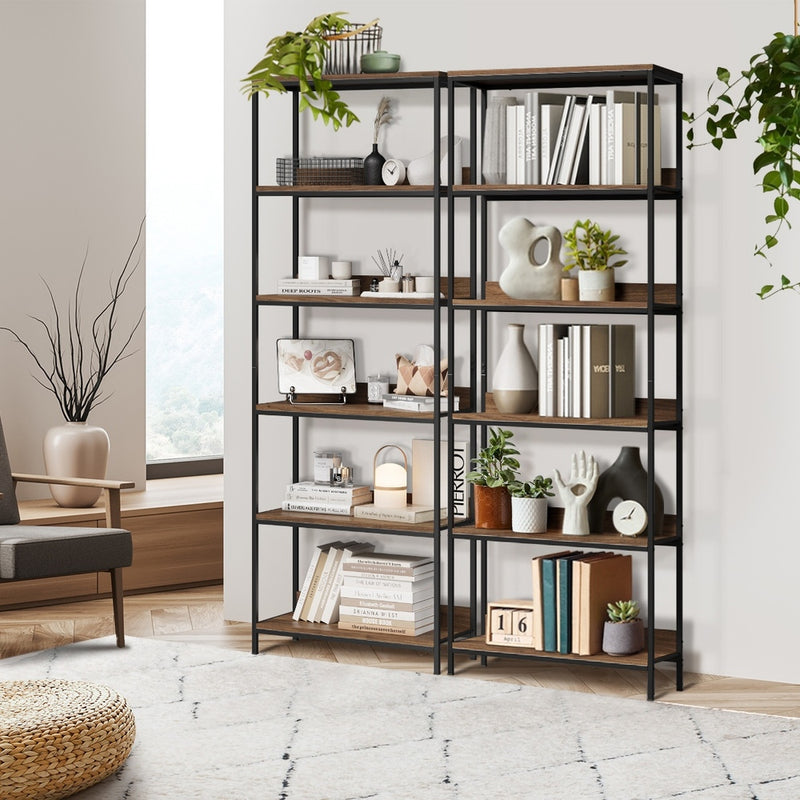 Oikiture Display Shelf 5 Tier Storage Shelves Black&Walnut