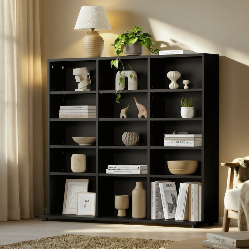 Oikiture Bookshelf Display Shelf Bookcase CD Media Storage Rack Black