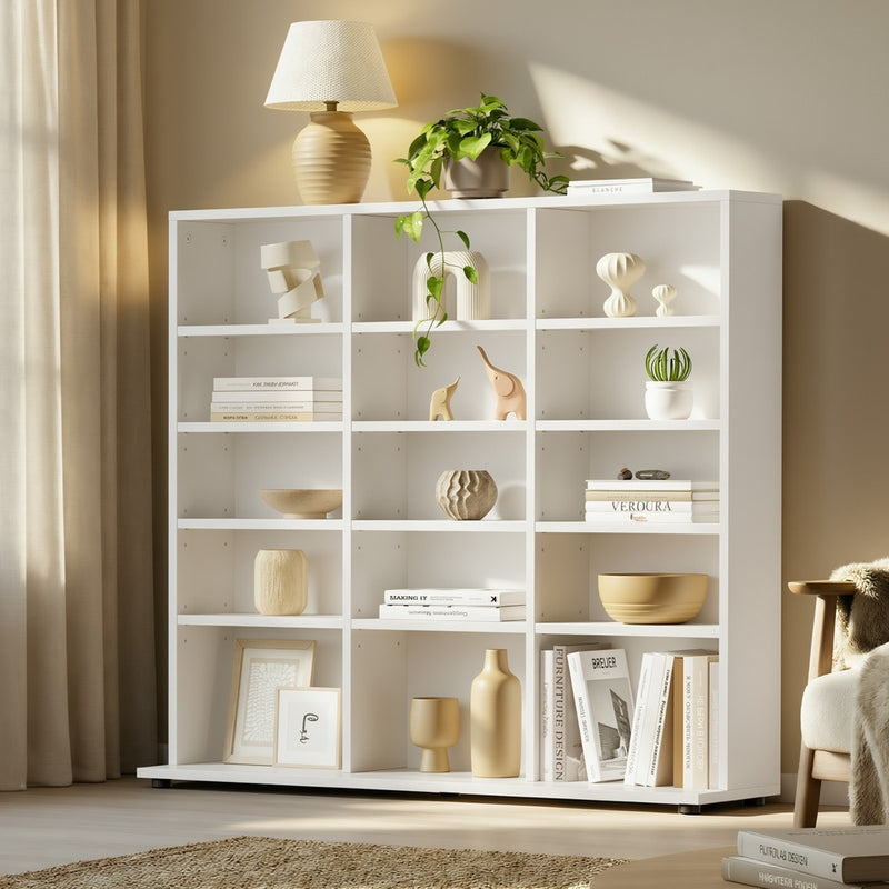 Oikiture Bookshelf Display Shelf Bookcase CD Media Storage Rack White