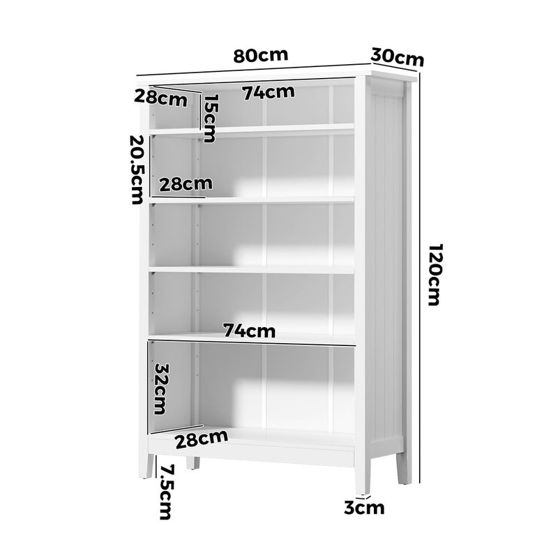 Oikiture Bookshelf Bookcase Display Shelf 5-Tier Storage Cabinet White