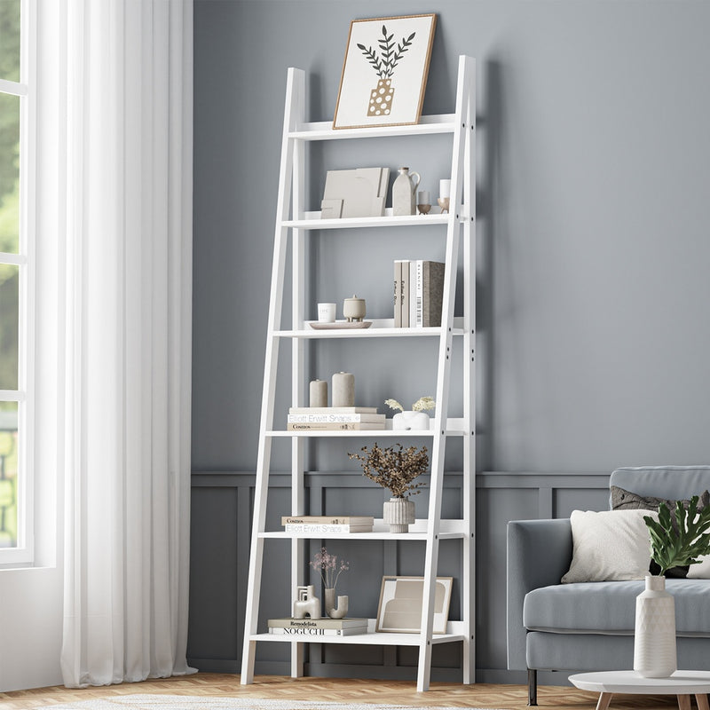 Oikiture Corner Ladder Shelf 6-Tier Display Rack White