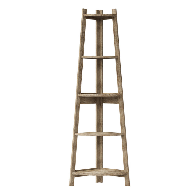 Oikiture Corner Ladder Shelf 5 Tier Display Stand Bookshelf Natural