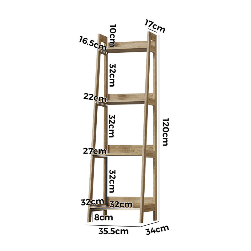 Oikiture Display Shelf 4 Tier Corner Ladder Shelves Natural
