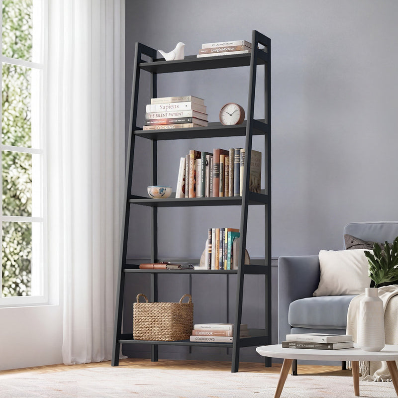 Oikiture Bookshelf 5 Tier Corner Ladder Display Rack Black