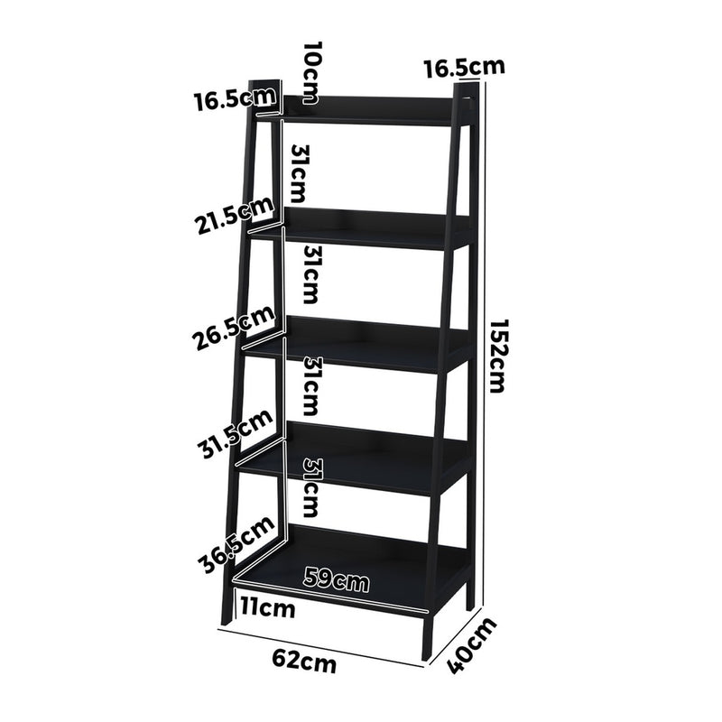 Oikiture Bookshelf 5 Tier Corner Ladder Display Rack Black
