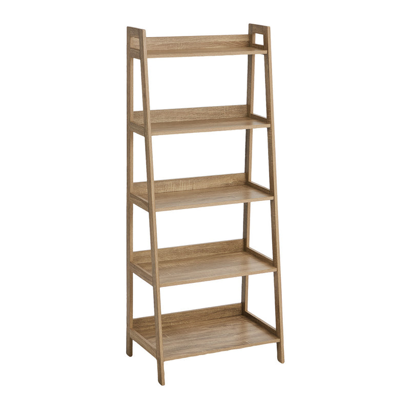Oikiture Bookshelf 5 Tier Corner Ladder Display Rack Natural