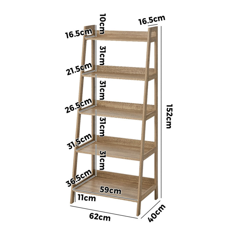 Oikiture Bookshelf 5 Tier Corner Ladder Display Rack Natural