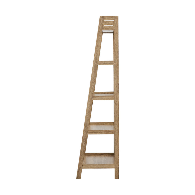 Oikiture Bookshelf 5 Tier Corner Ladder Display Rack Natural