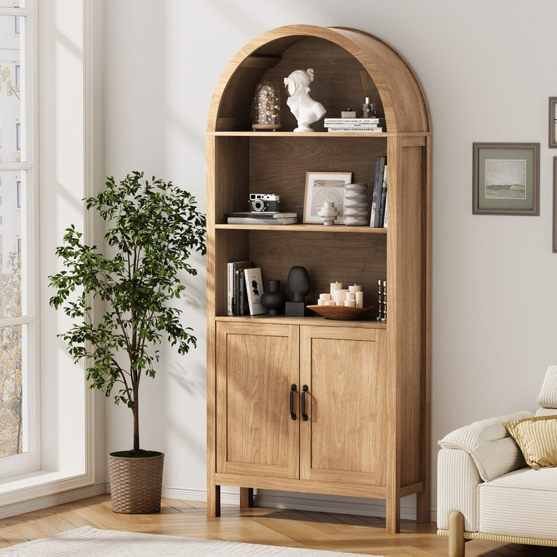 Oikiture Arched Bookshelf Display Case Bookshelves Storage Cabinet