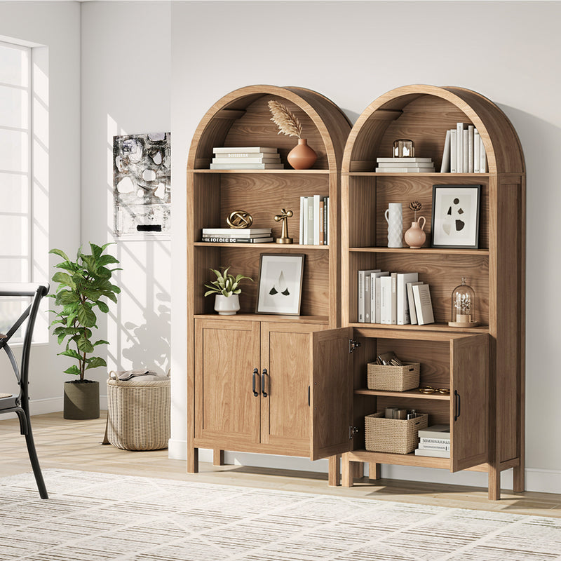 Oikiture Arched Bookshelf Display Case Bookshelves Storage Cabinet