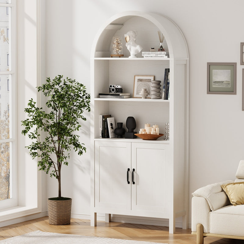 Oikiture Arched Bookshelf Display Shelf Bookcase Storage White
