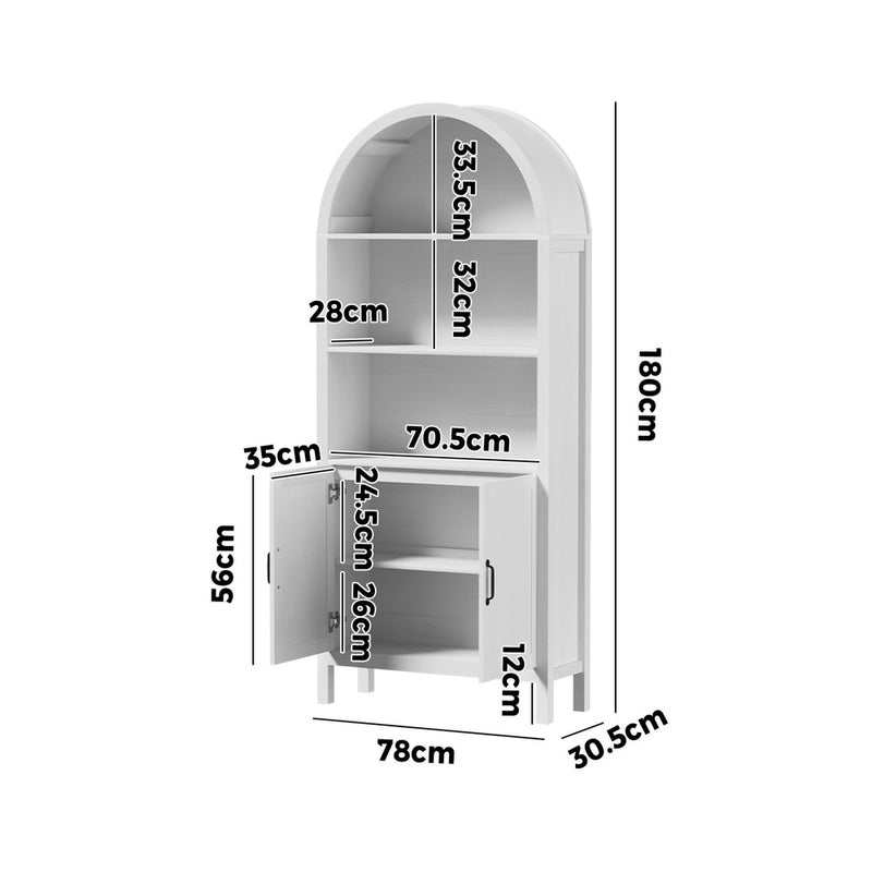 Oikiture Arched Bookshelf Display Shelf Bookcase Storage White