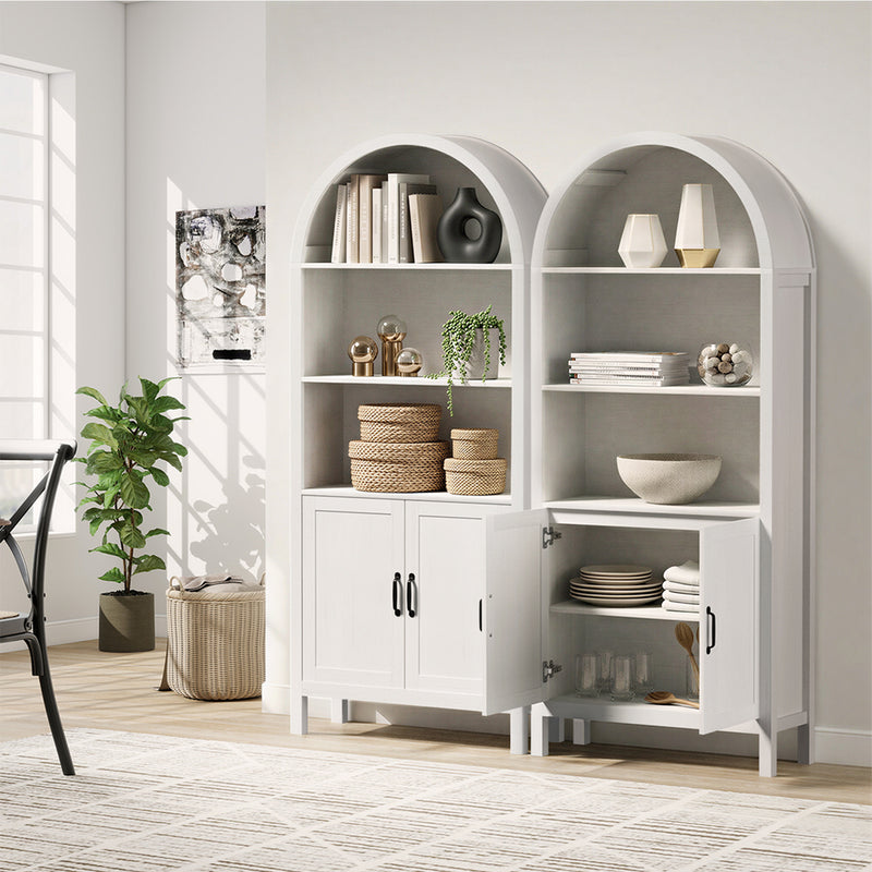Oikiture Arched Bookshelf Display Shelf Bookcase Storage White