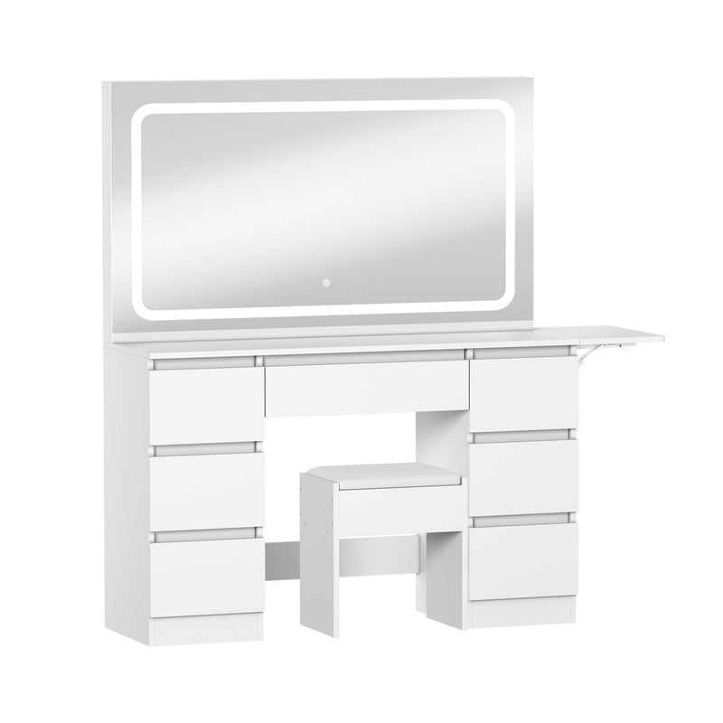 Oikiture Dressing Table Stool Set with LED Makeup Mirror 7 Drawers