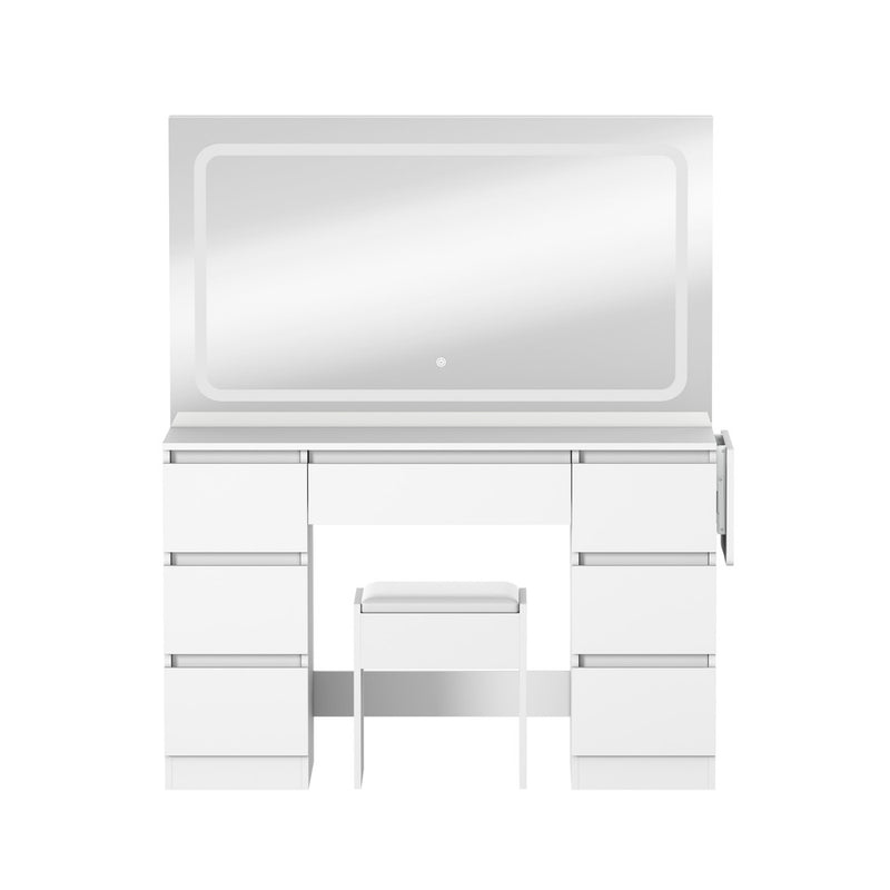 Oikiture Dressing Table Stool Set with LED Makeup Mirror 7 Drawers