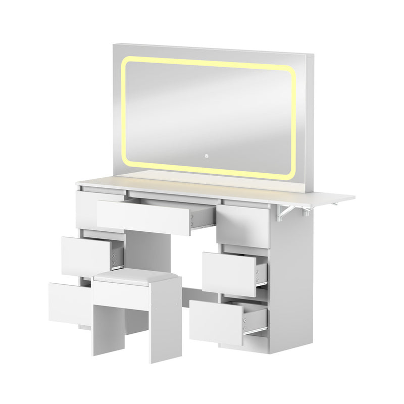 Oikiture Dressing Table Stool Set with LED Makeup Mirror 7 Drawers