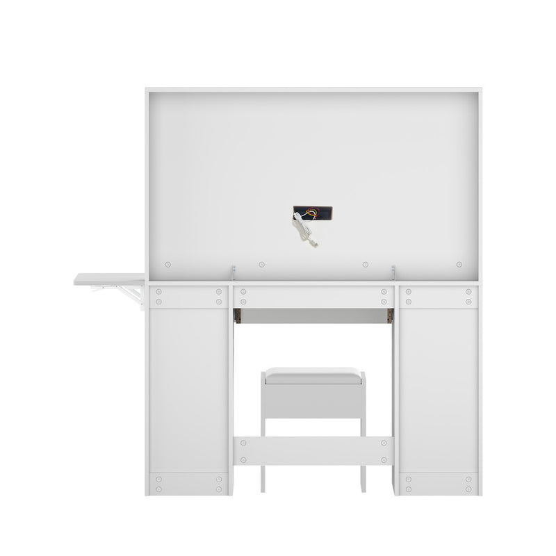 Oikiture Dressing Table Stool Set with LED Makeup Mirror 7 Drawers