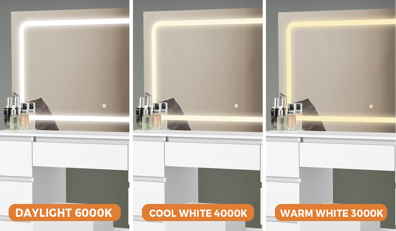Oikiture Dressing Table Stool Set with LED Makeup Mirror 7 Drawers