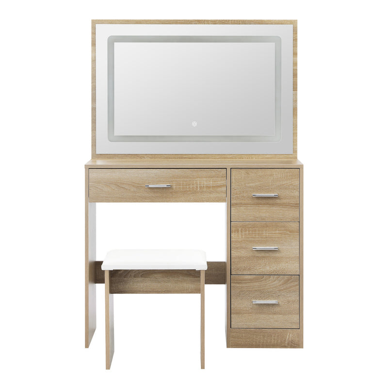 Oikiture Dressing Table Stool Set Large Mirror LED Light Natural
