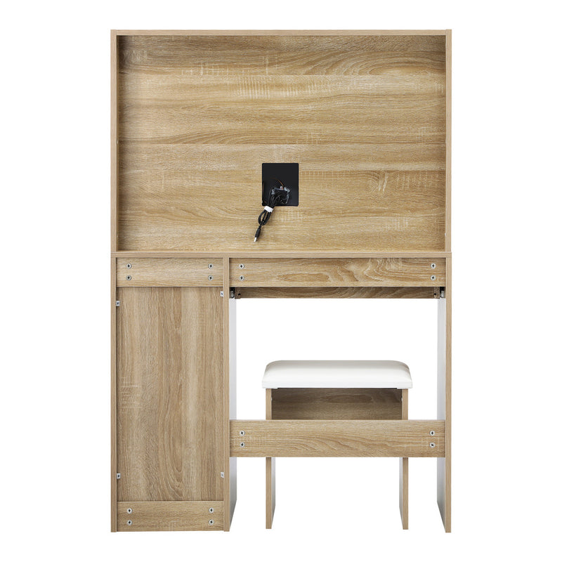 Oikiture Dressing Table Stool Set Large Mirror LED Light Natural