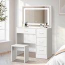 Oikiture Dressing Table Stool Set Large Mirror LED Light White