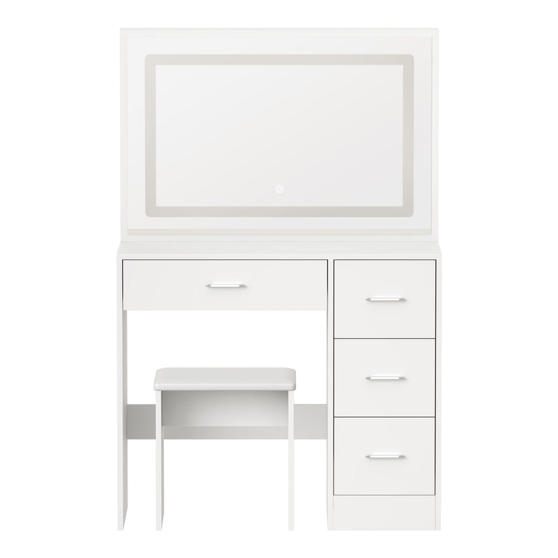 Oikiture Dressing Table Stool Set Large Mirror LED Light White