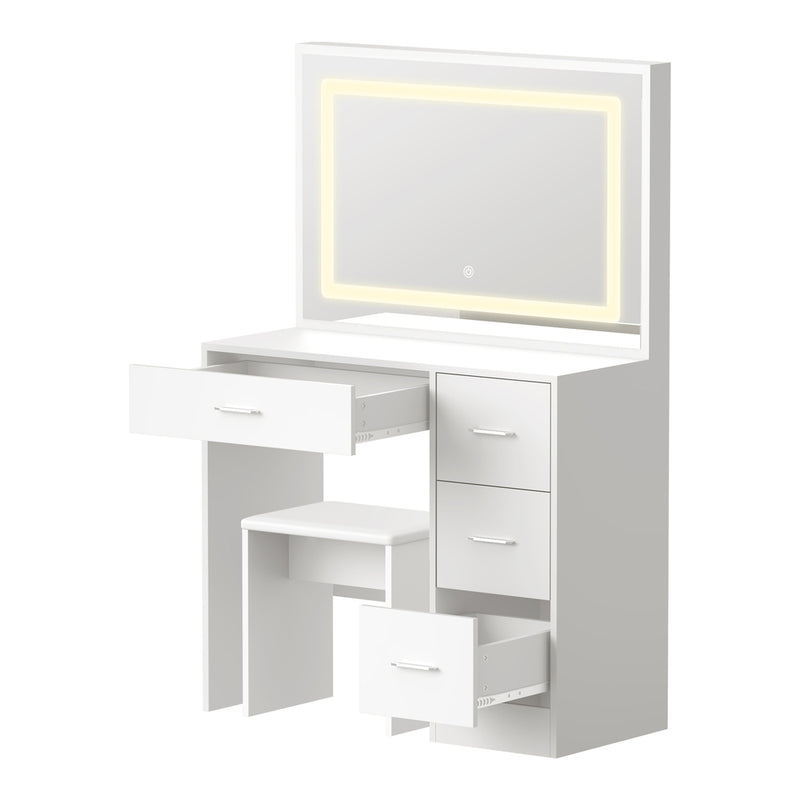 Oikiture Dressing Table Stool Set Large Mirror LED Light White