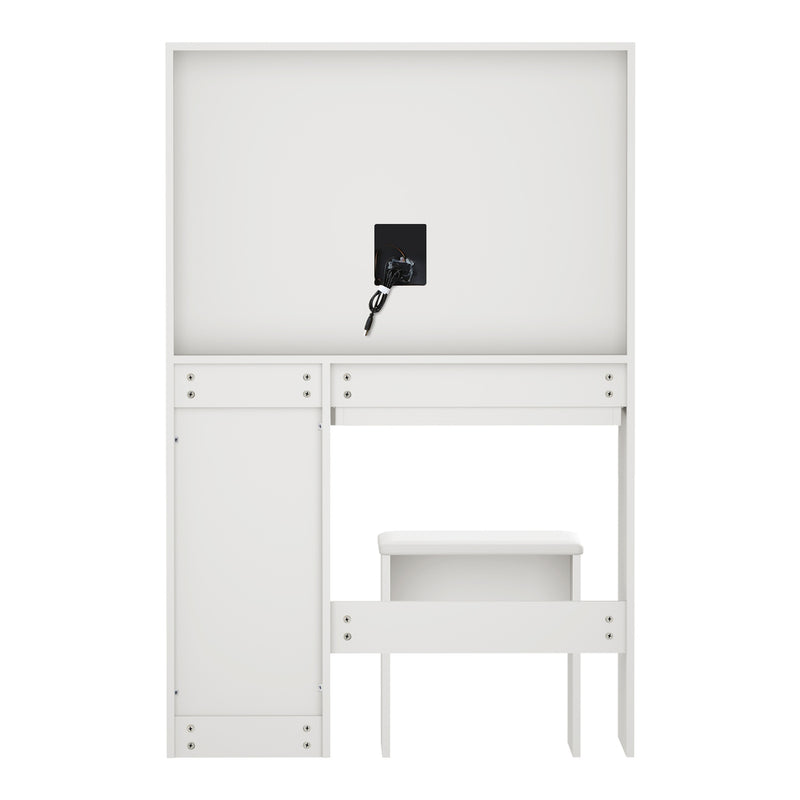 Oikiture Dressing Table Stool Set Large Mirror LED Light White