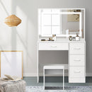 Oikiture Dressing Table Stool Set Large Mirror LED Light White