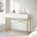 Oikiture Dressing Table Makeup Desk 2 Drawers White and Gold