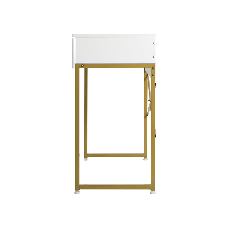 Oikiture Dressing Table Makeup Desk 2 Drawers White and Gold