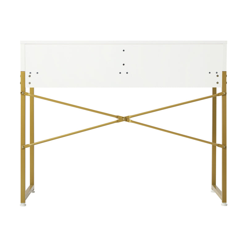 Oikiture Dressing Table Makeup Desk 2 Drawers White and Gold