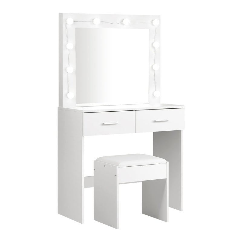 Oikiture Dressing Table Stool Set Makeup Mirror 10 LED Bulbs White