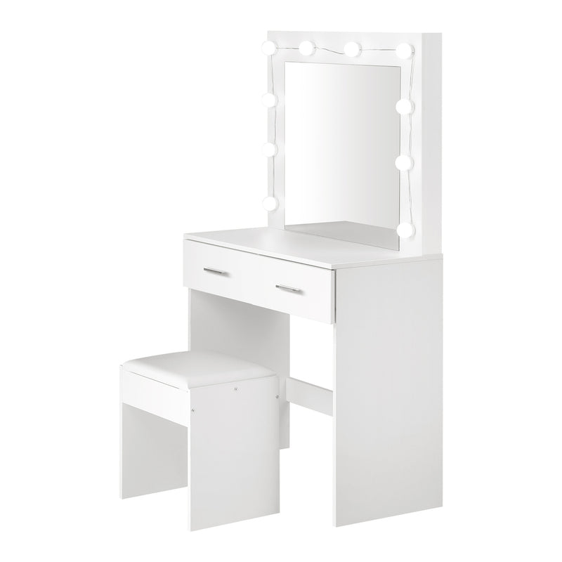 Oikiture Dressing Table Stool Set Makeup Mirror 10 LED Bulbs White
