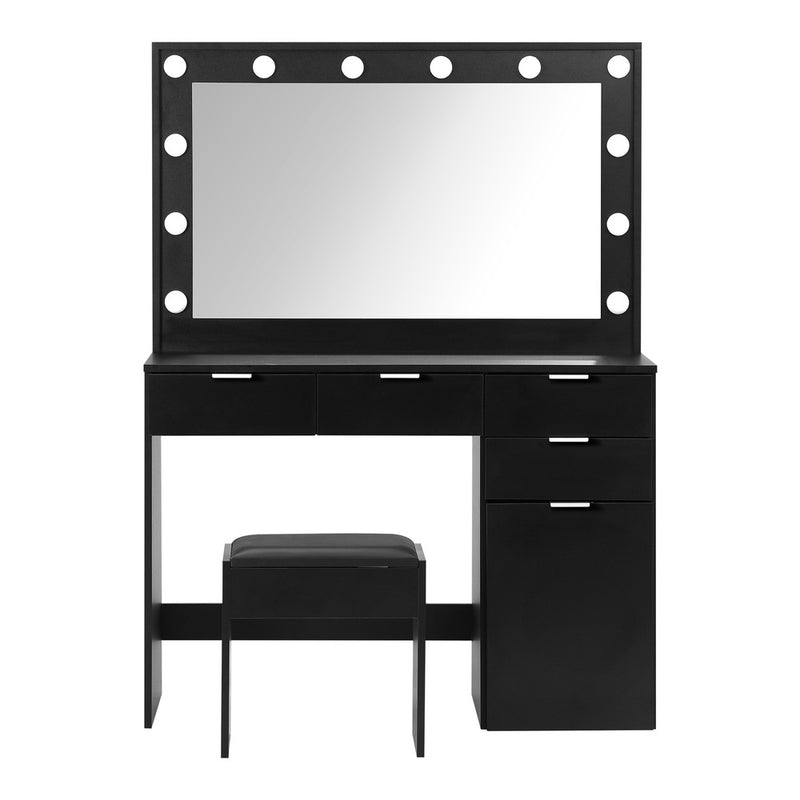 Oikiture Dressing Table Stool Set Large Mirror 12 Bulbs Black