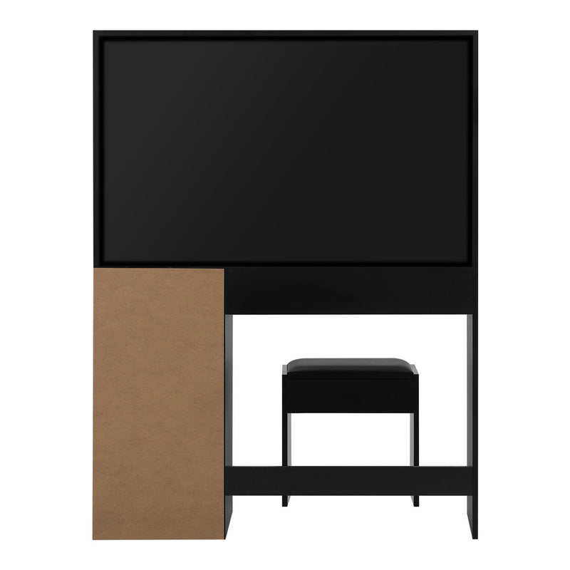 Oikiture Dressing Table Stool Set Large Mirror 12 Bulbs Black