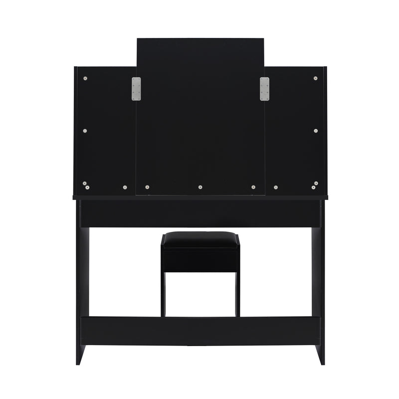 Oikiture Dressing Table Stool Set with 10 Bulbs Mirror Black